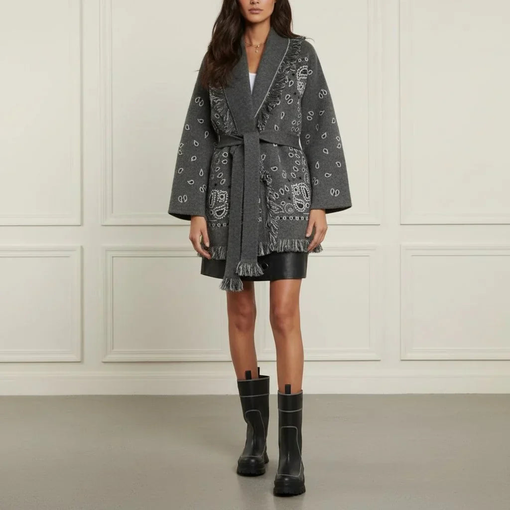 Grey Bandana Wool Cardigan