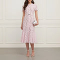 Pink Lace Belted Midi