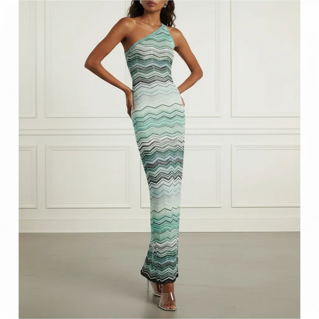 One Shoulder Metallic Knit
