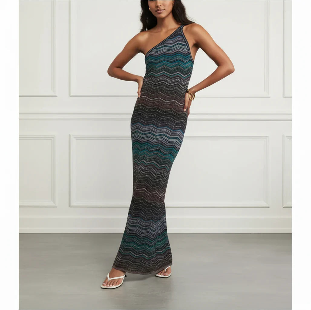 One Shoulder Metallic Knit