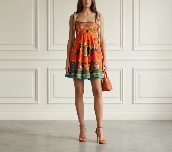 Orange Print Mini Dress