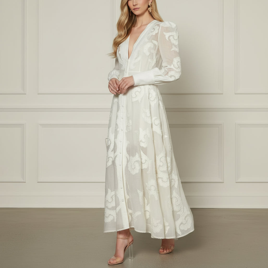 Embroidered Silk / Linen Midi