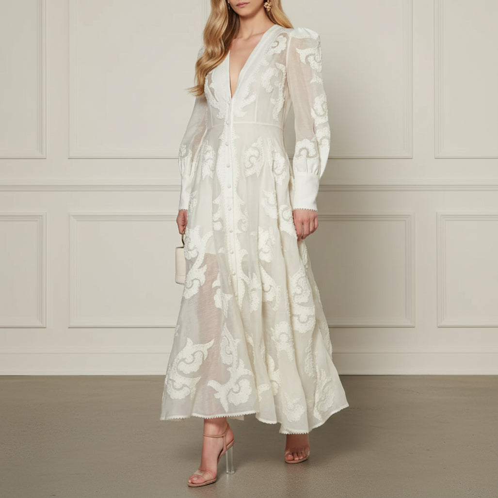 Embroidered Silk / Linen Midi