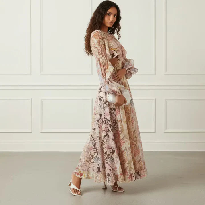 Ruffle Print Midi