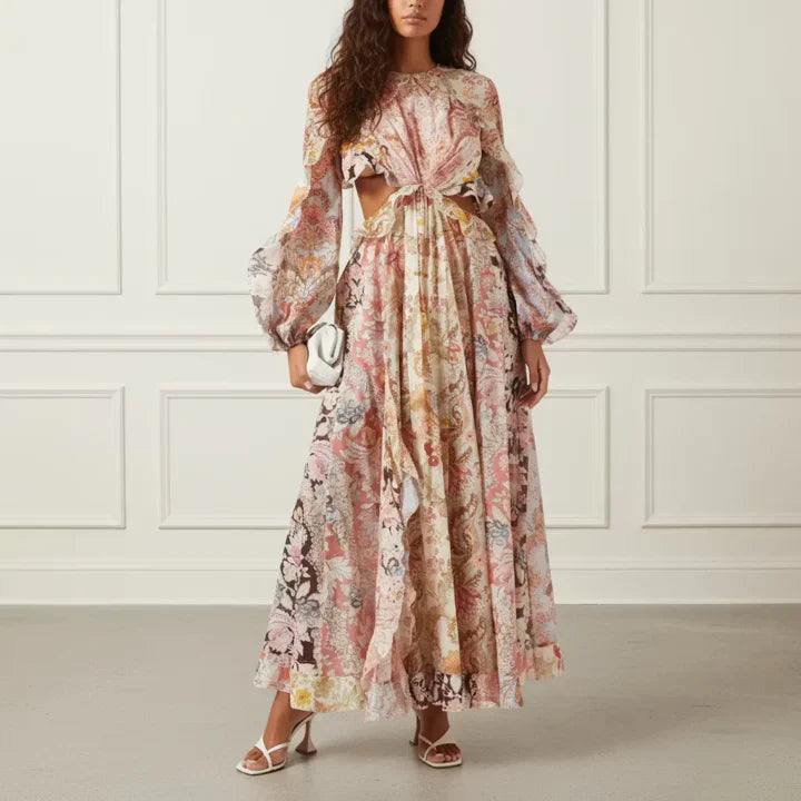 Ruffle Print Midi