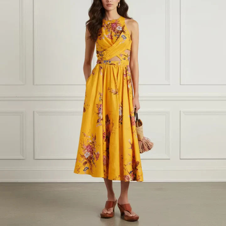 Yellow Print Midi