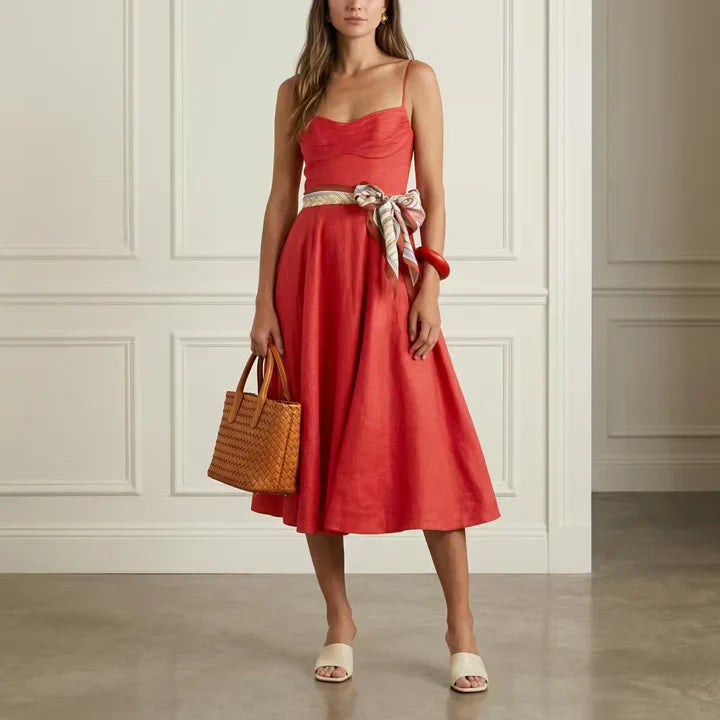 Red Linen Midi