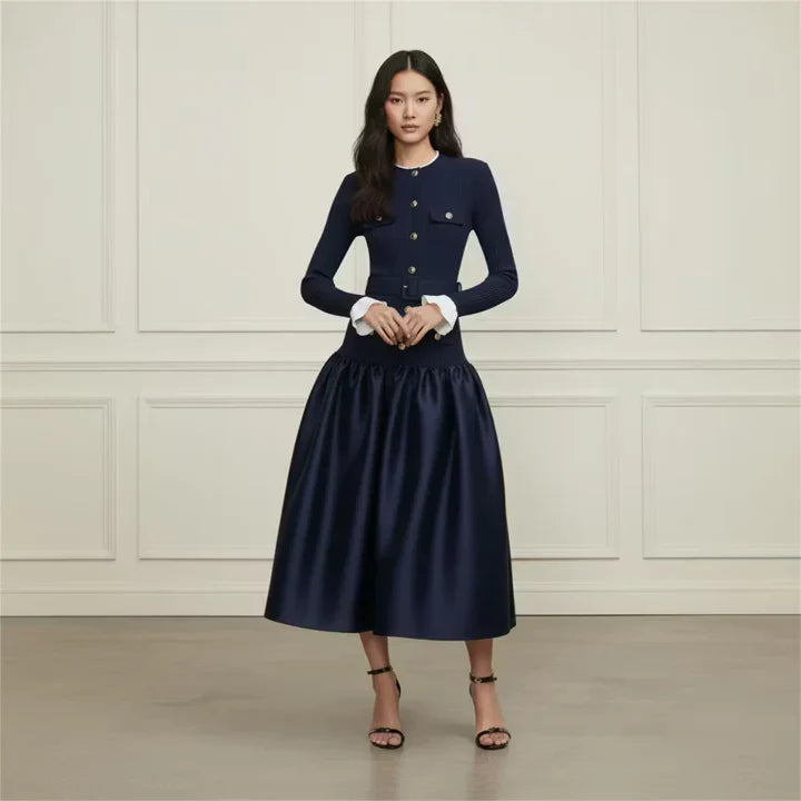 Navy Taffeta Midi