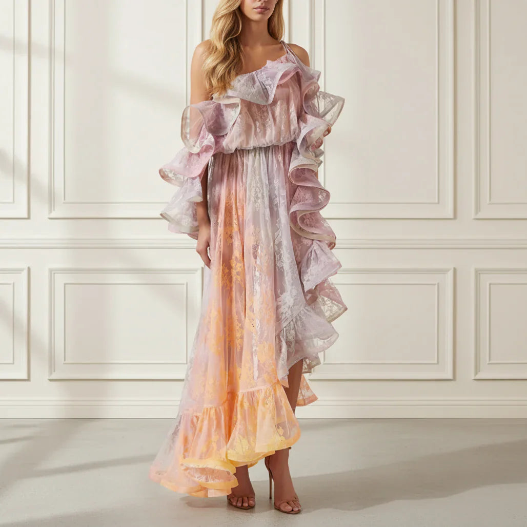 Silk Ruffle Lace Dress