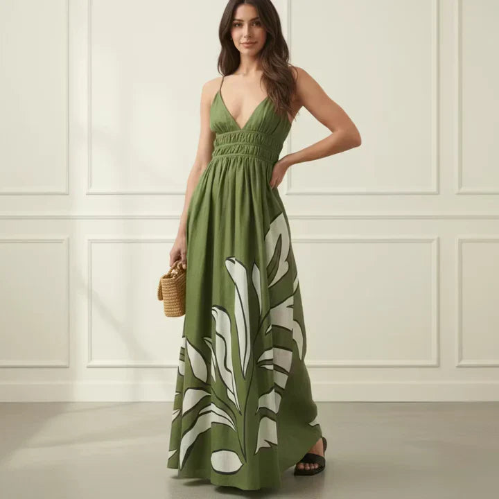 V Neck Ramie Maxi