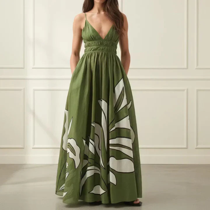 V Neck Ramie Maxi