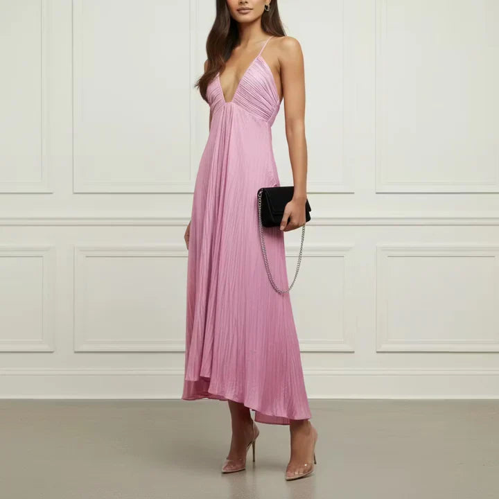 Pink Pleated Midi