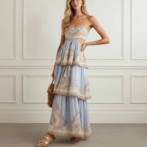 Tiered Print Midi Dress
