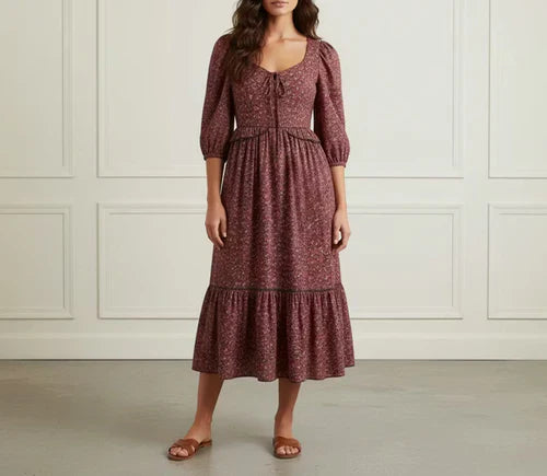 Floral Lace Up Midi