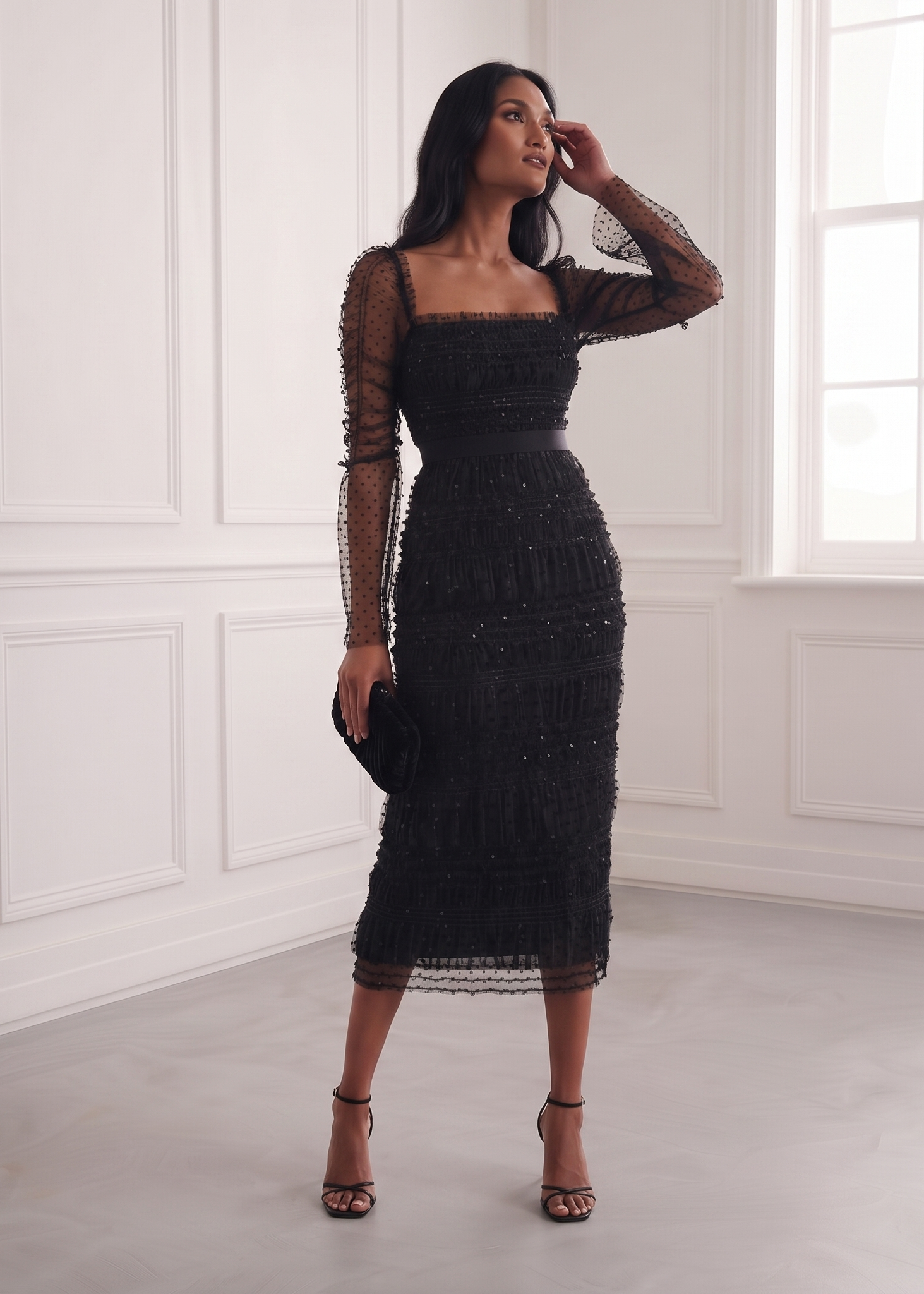 black midi tulle dress Butterfly Rose Pink Daphnie Drop Waist Tulle Midi