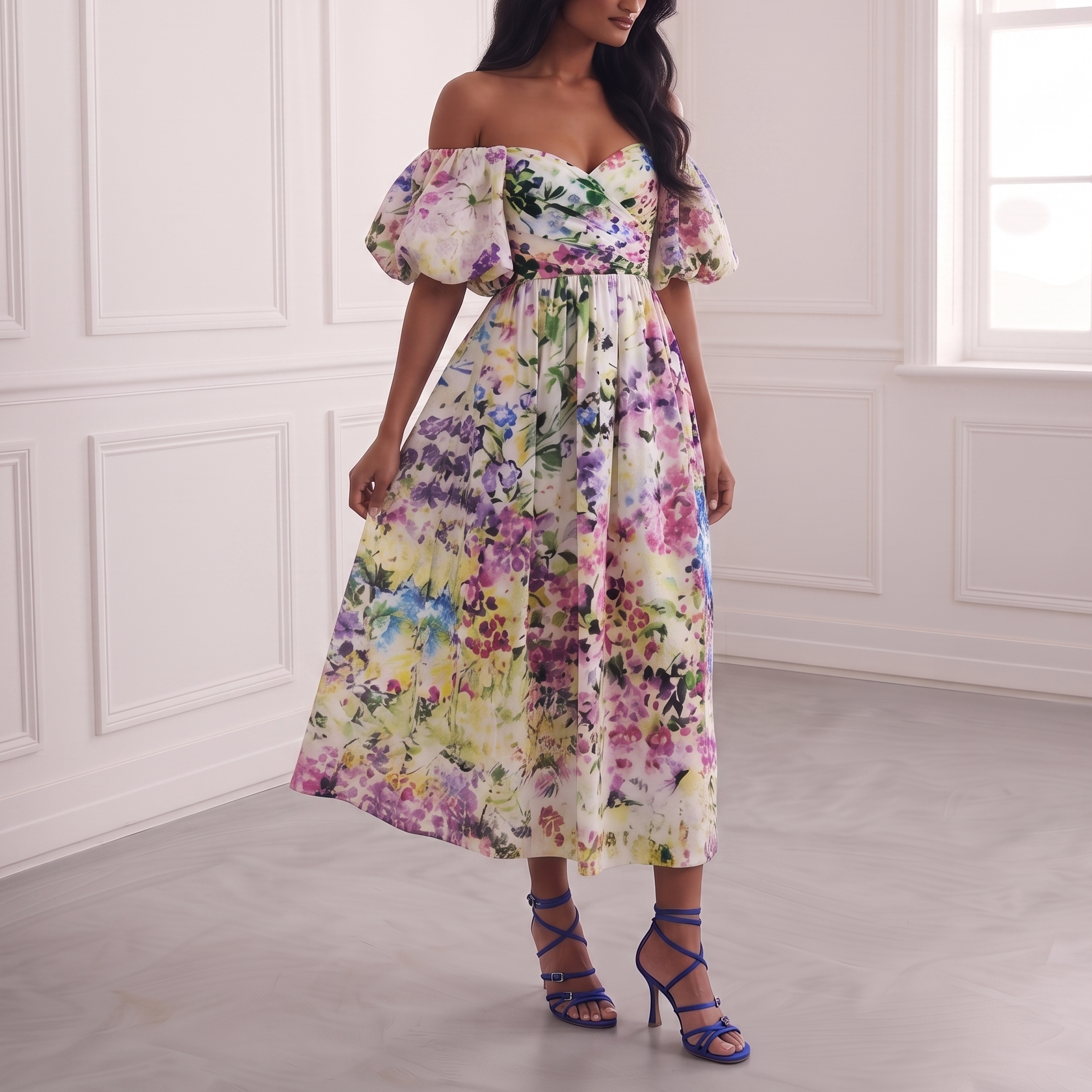 Floral Off Shoulder Midi