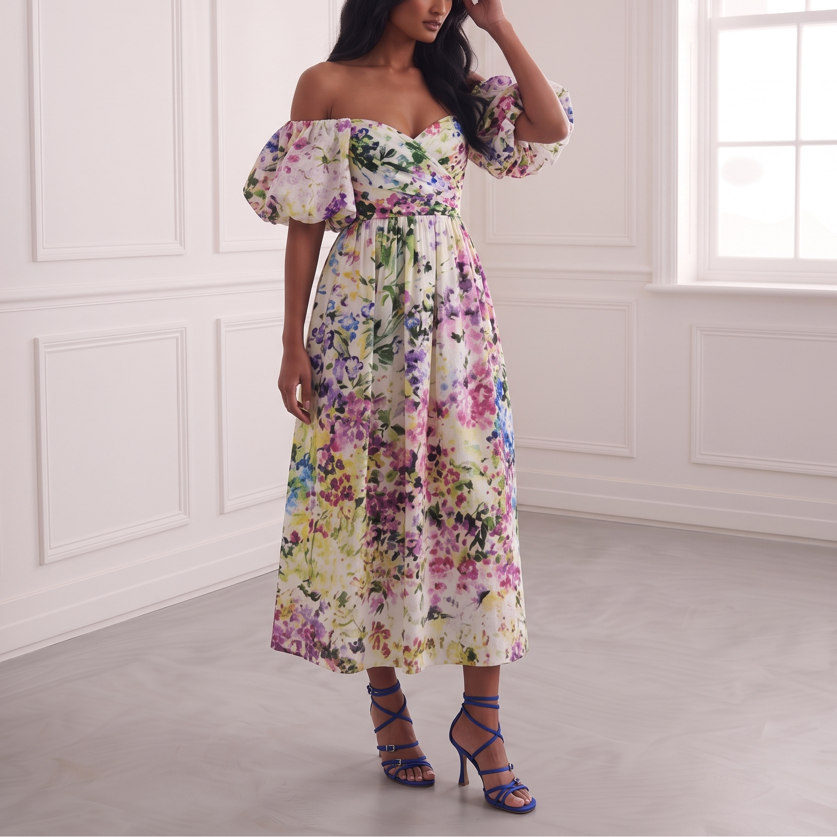 Floral Off Shoulder Midi