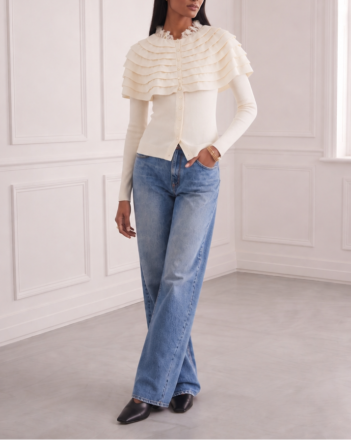 Ruffle Wool Cardigan